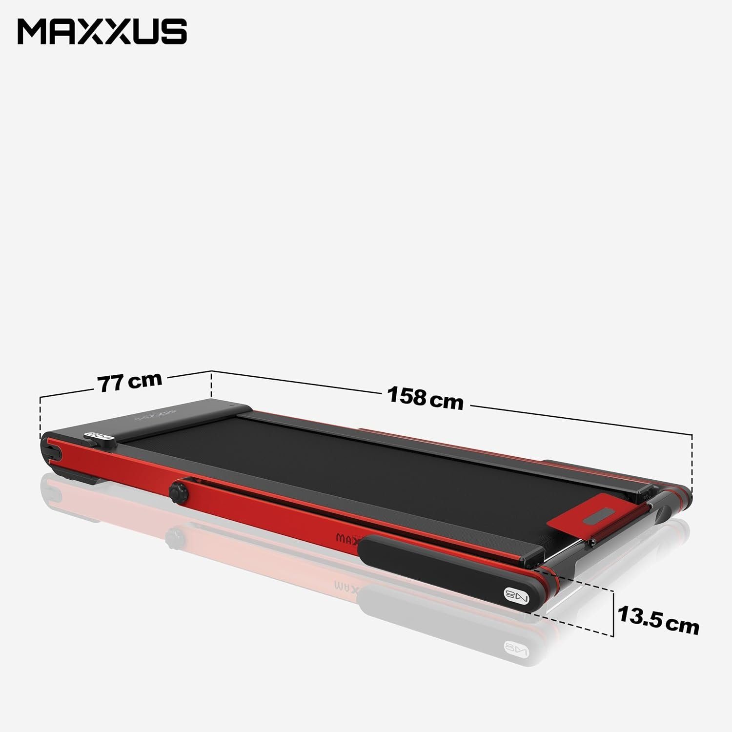 MAXXUS Laufband (Halterung, Rot/Silber/Bronze - Fitnessgerät für Zuhause, Büro, Trainin), Elektrisch 2 PS, 12 km/h, Klappbar, Lauffläche 125x45cm, mit Bluetooth
