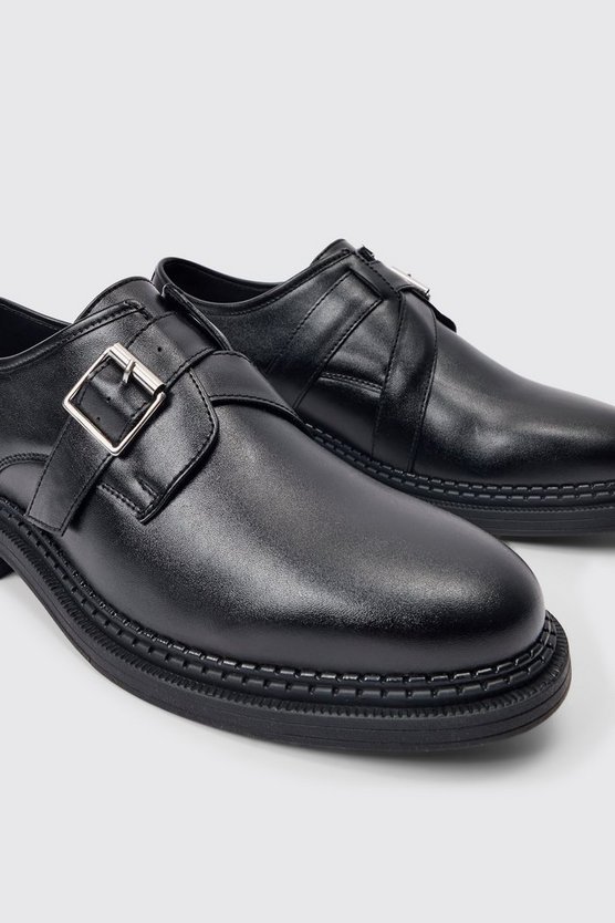 Schwarz PU-Loafer mit Riemchen-Detail