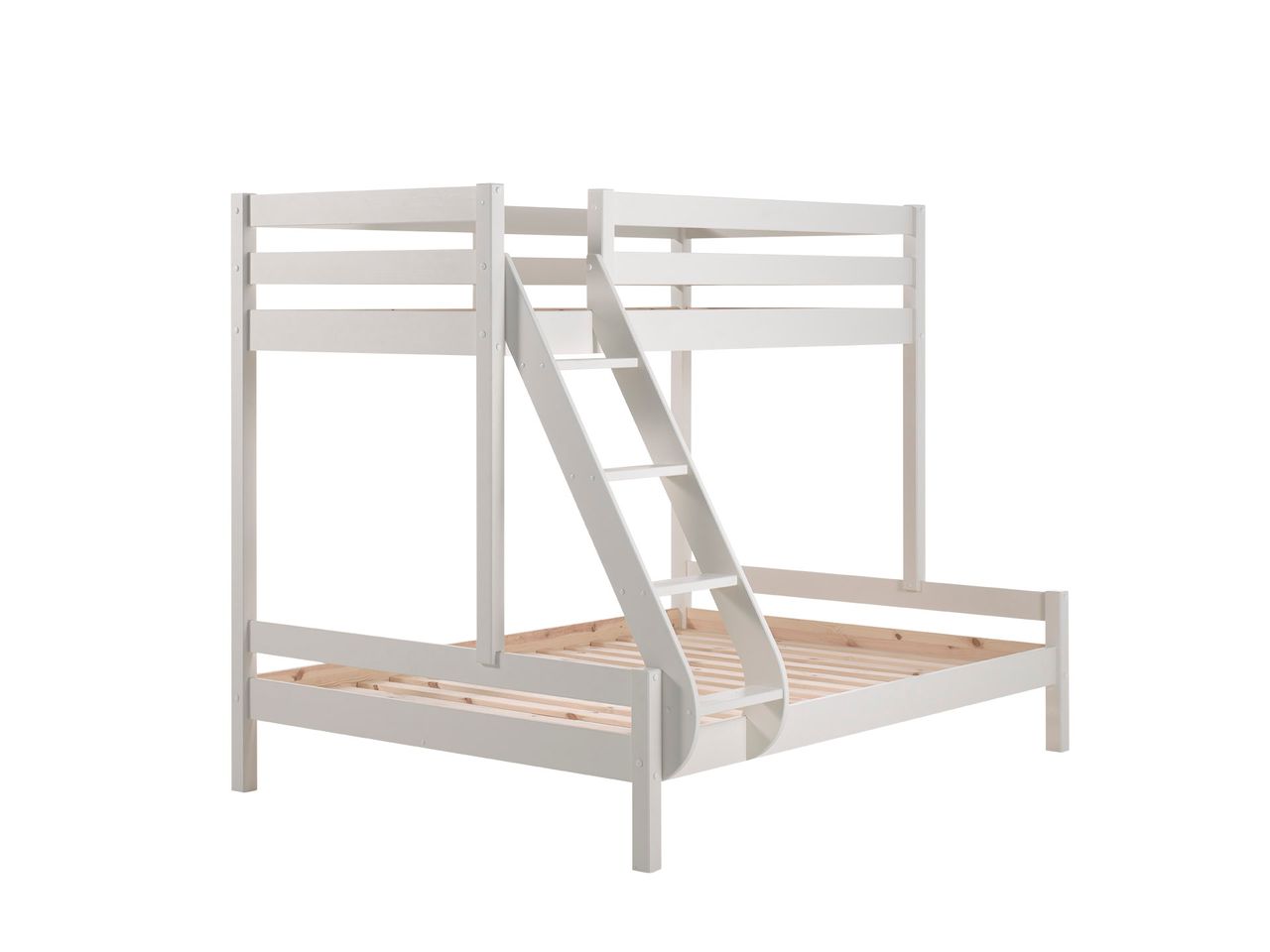 VIPACK Familienbett Martin 90 x 200 und 140 x 200 cm, mit Leiter in Kiefer massiv weiß