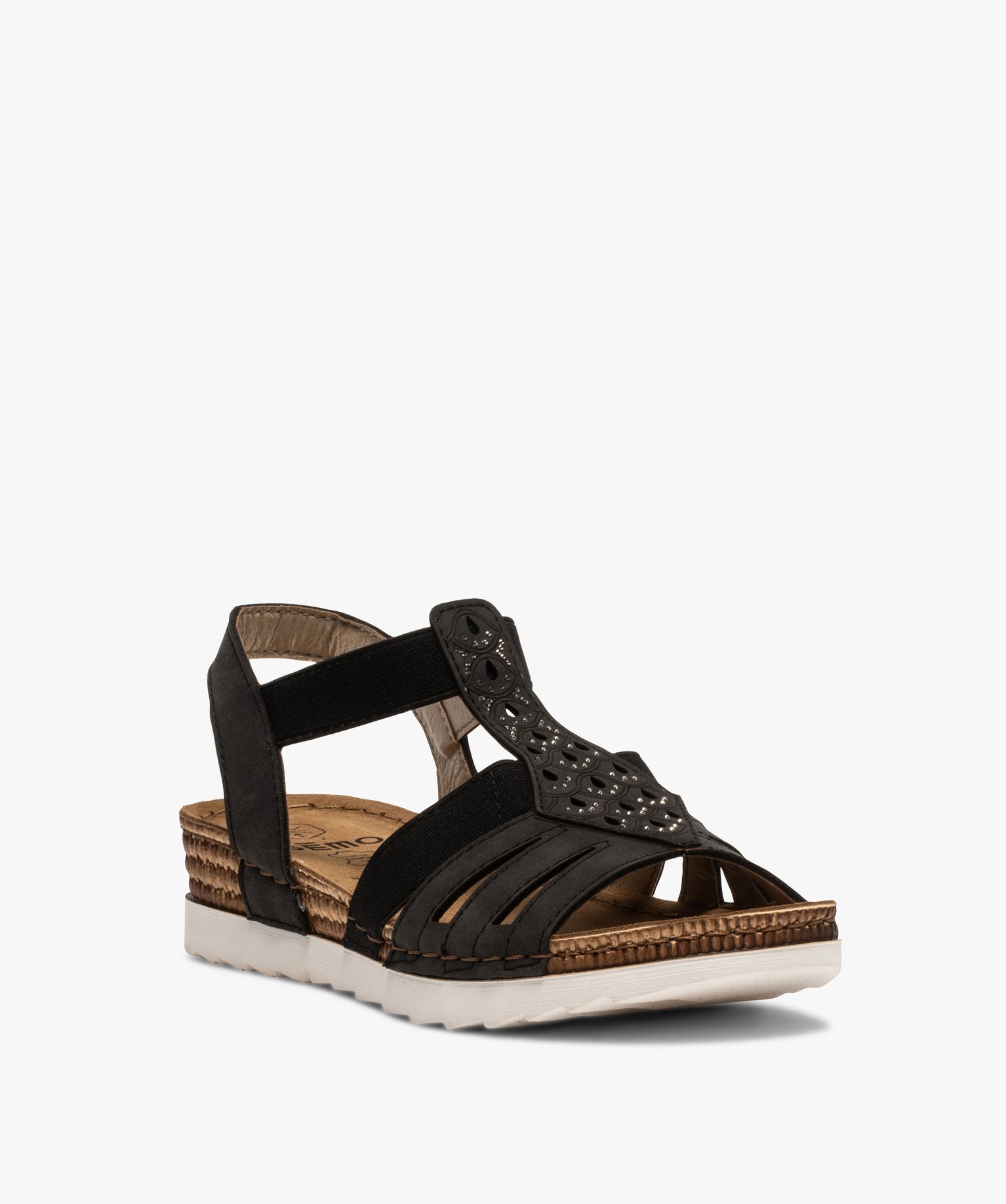 Sandales femme confort à brides élastiques et strass noir | GEMO
