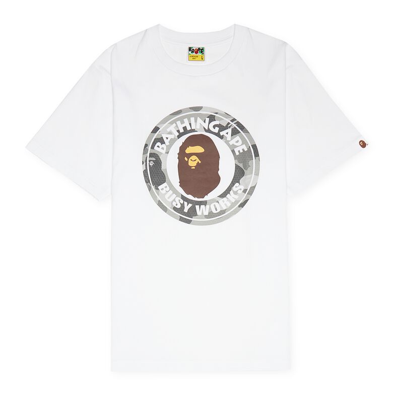 A Bathing Ape Honeycomb Camo Busy Works Tee M white x gray