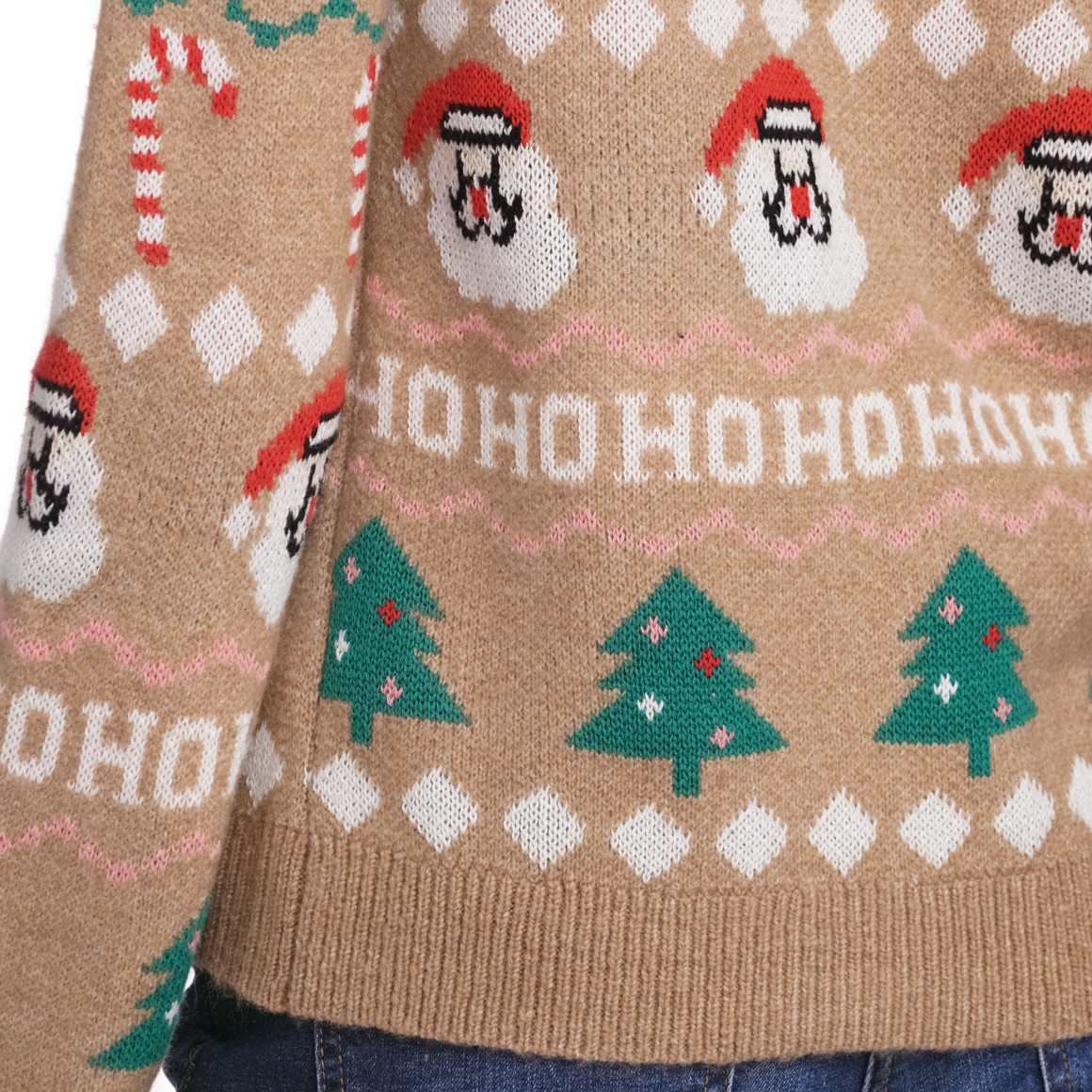Damen Weihnachtsstrickjacke mit V-Ausschnitt beige