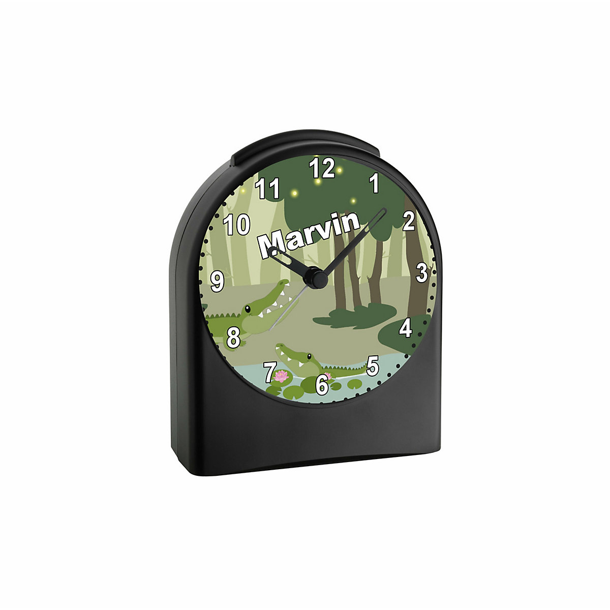 Kinder Funkwecker personalisiert mit Namen Krokodil Atom-/Funkuhr, 12-Stunden-Anzeigeformat, Schlummerfunktion, Nachtlicht, Geräuschlos/Ohne Ticken