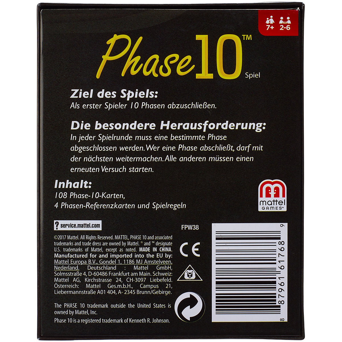 Mattel Games Phase 10,  Kartenspiel, Gesellschaftsspiel, Familienspiel, Kinderspiel