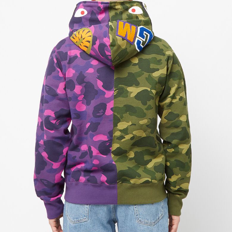 A Bathing Ape Color Camo Seperate Shark Full Zip Hoodie green x yellow