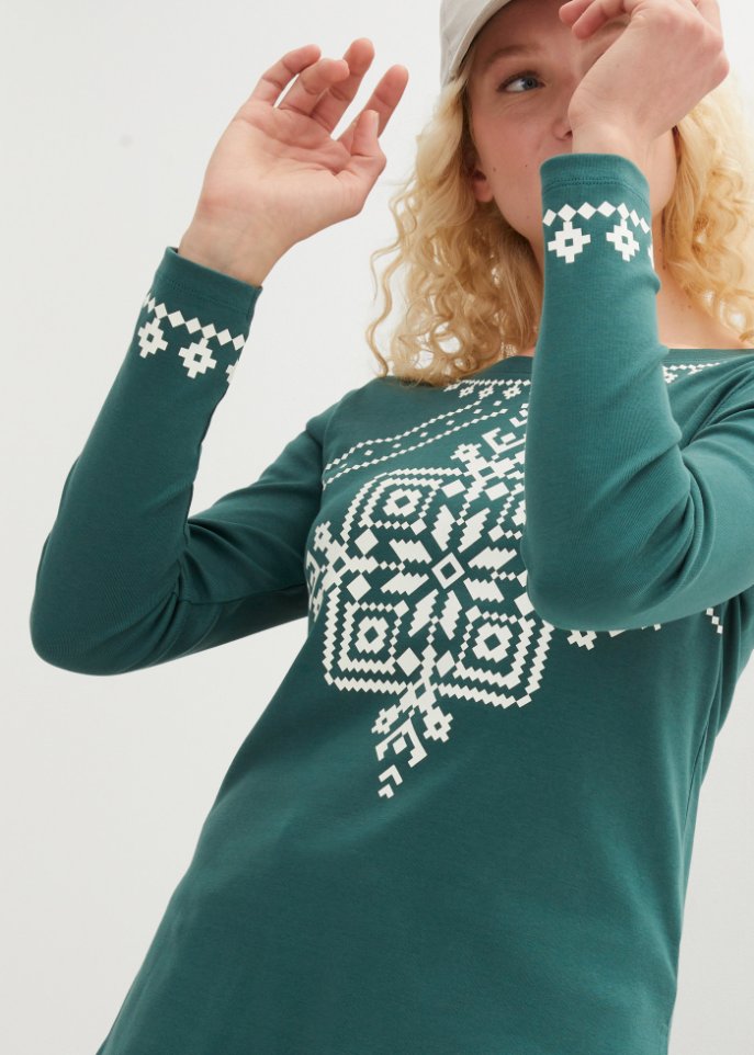 Baumwollripp-Langarmshirt mit Norwegermotiv