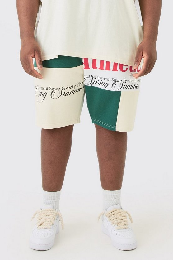 Plus lockere Patchwork Jersey-Shorts mit Print