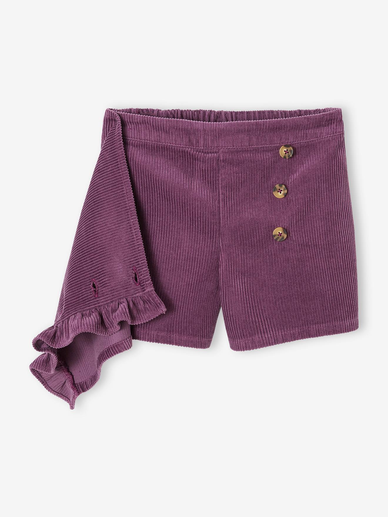 Jupe-short en velours côtelé fille effet portefeuille marron