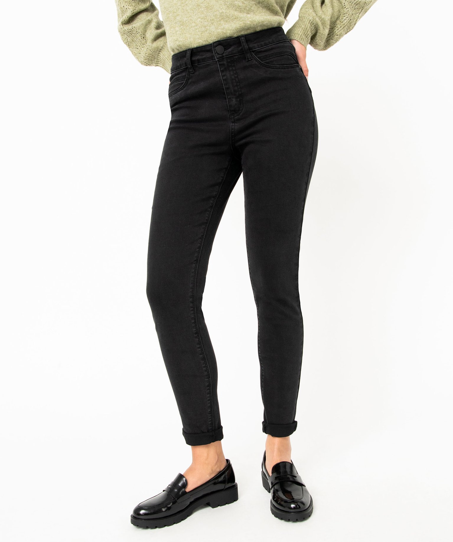 Jean Skinny taille haute forme push-up femme noir | GEMO