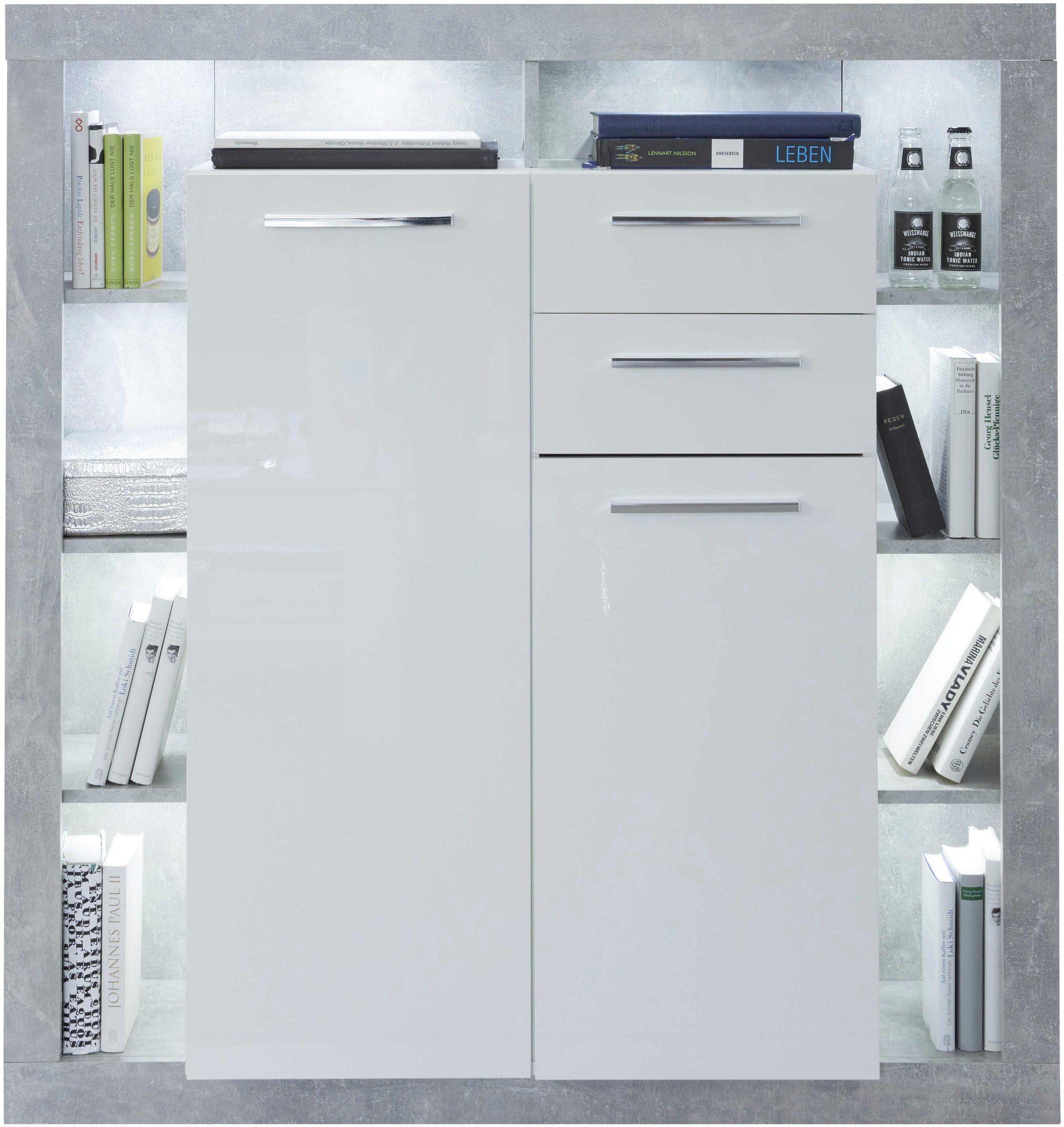 INOSIGN Highboard Gwendolyn (1 St), weiße Hochglanzfronten, moderner Wohnzimmerschrank, Breite ca. 121 cm