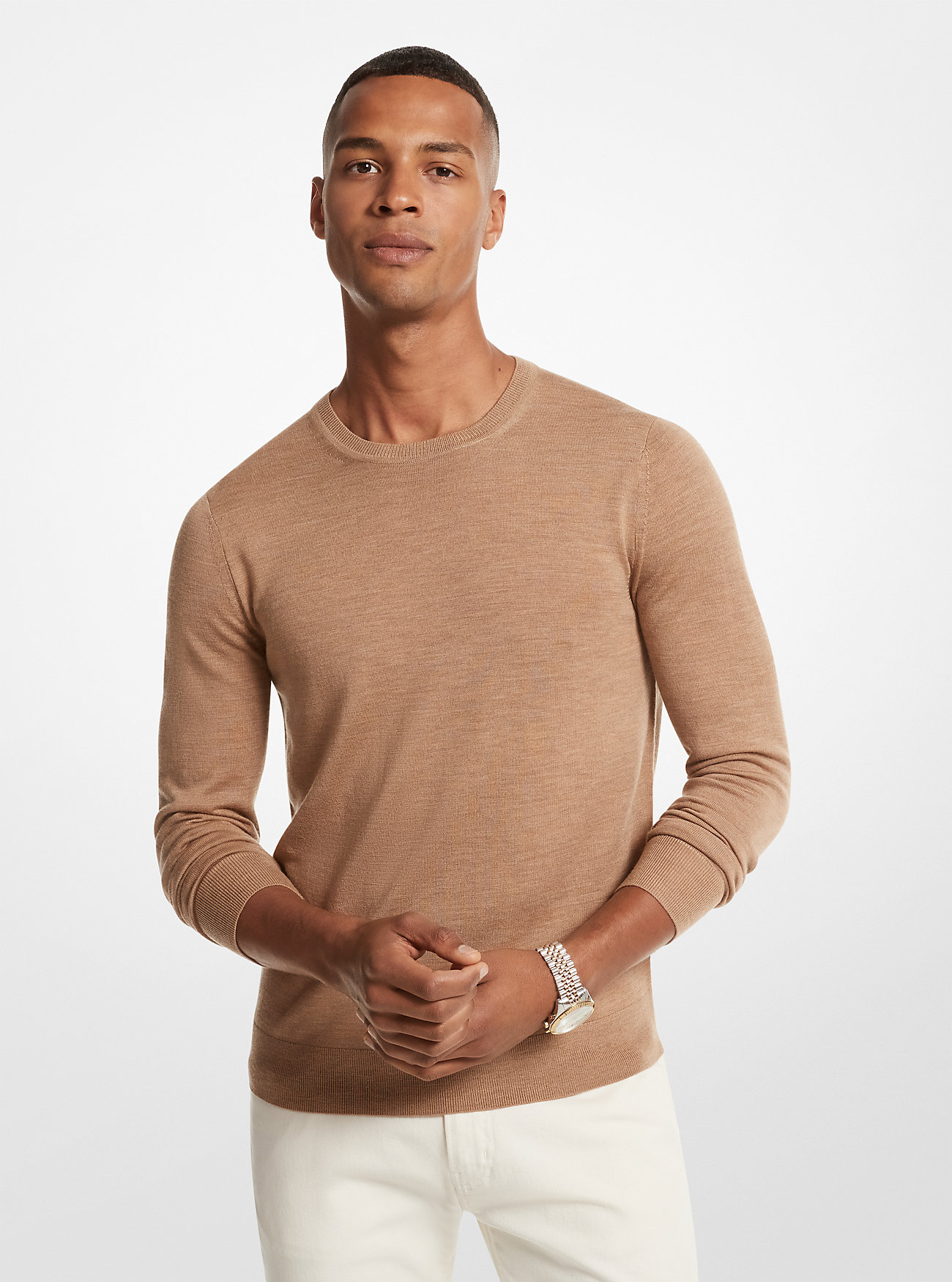 Maglione in lana merino - MELANGE CAMMELLO SCURO