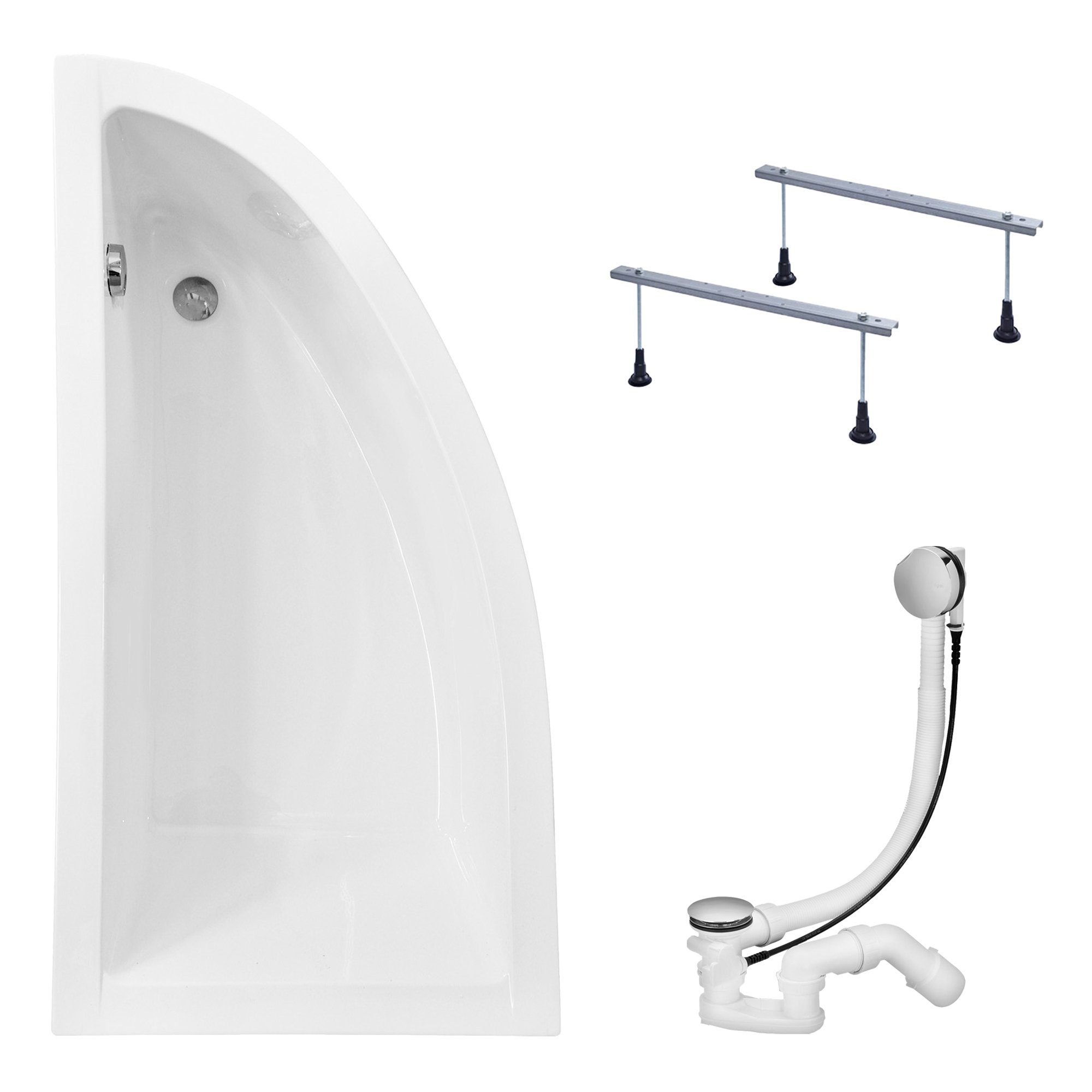 KOLMAN Badewanne Eckbadewanne Praktika 140x70, (Links/Rechts), Acrylschürze Styroporverkleidung, Ablauf VIEGA & Füße GRATIS