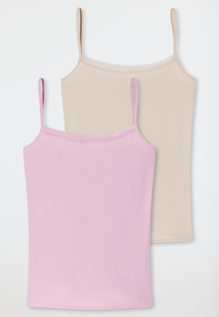 Spaghettitop 2er-Pack rosa/sand - Cotton Lace