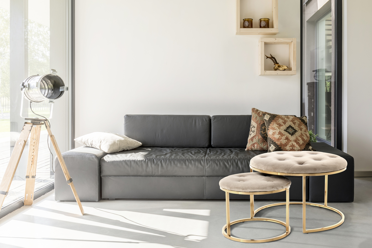 Kayoom Hocker Becky 825 2er-Set Taupe / Gold