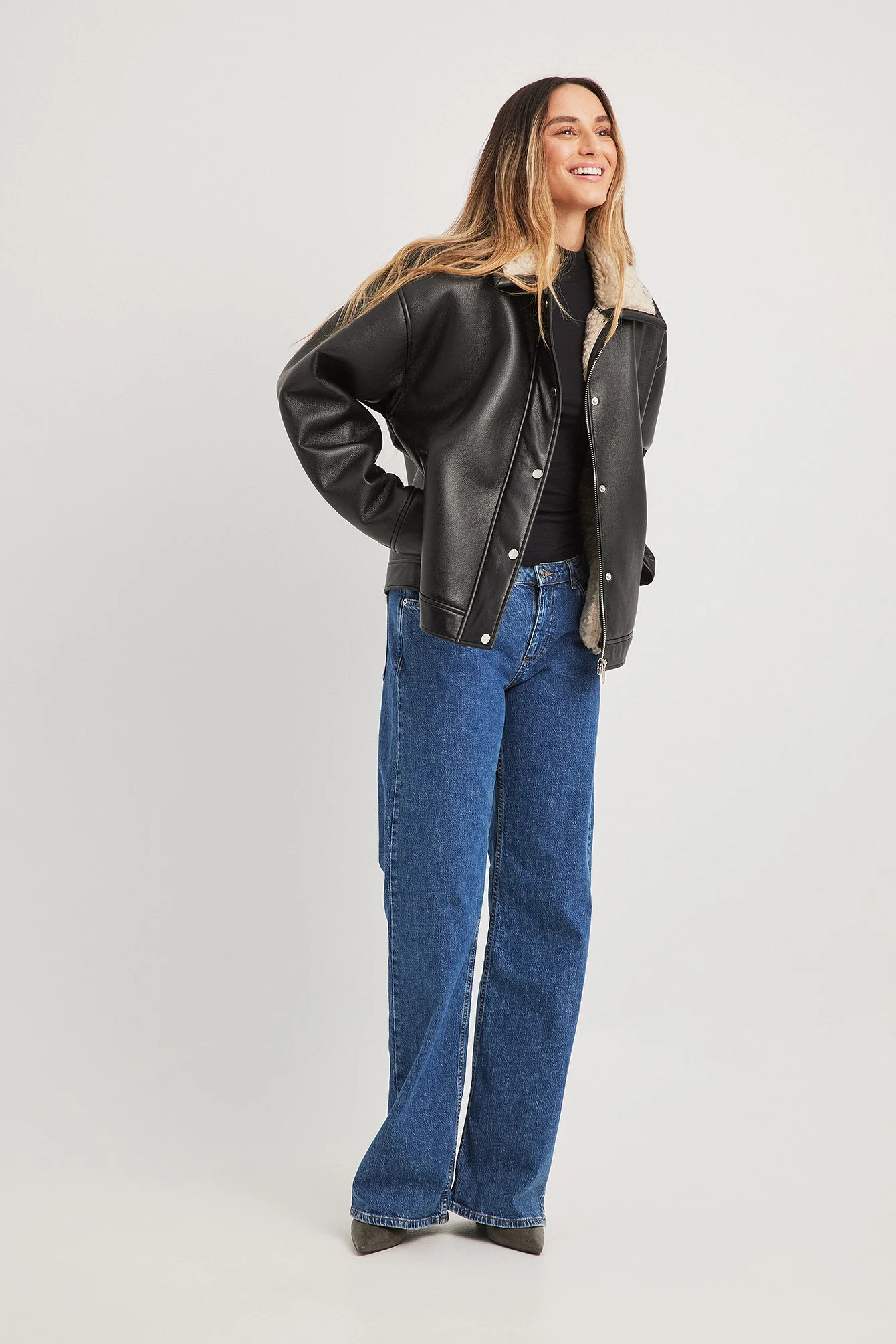 Bonded-PU-Jacke im Vintage-Look