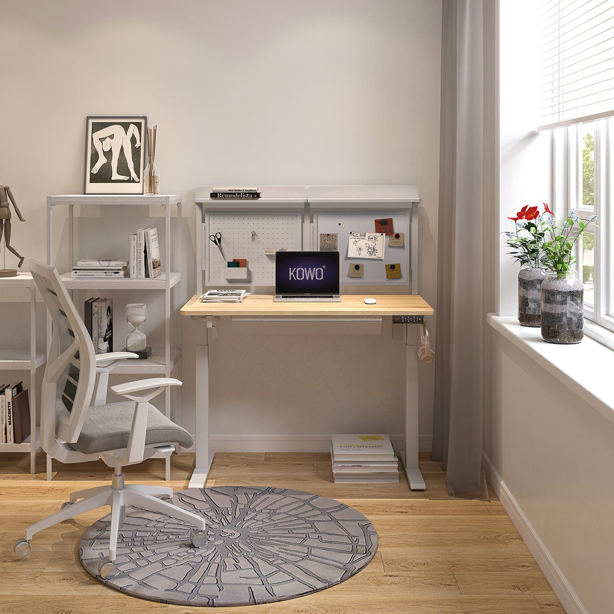 KOWO Schreibtisch Magnetisches Whiteboard, Lochplatte und Schublade für Schreibtisch, Passt nur für unseren Flexi Schreibtisch 120 cm
