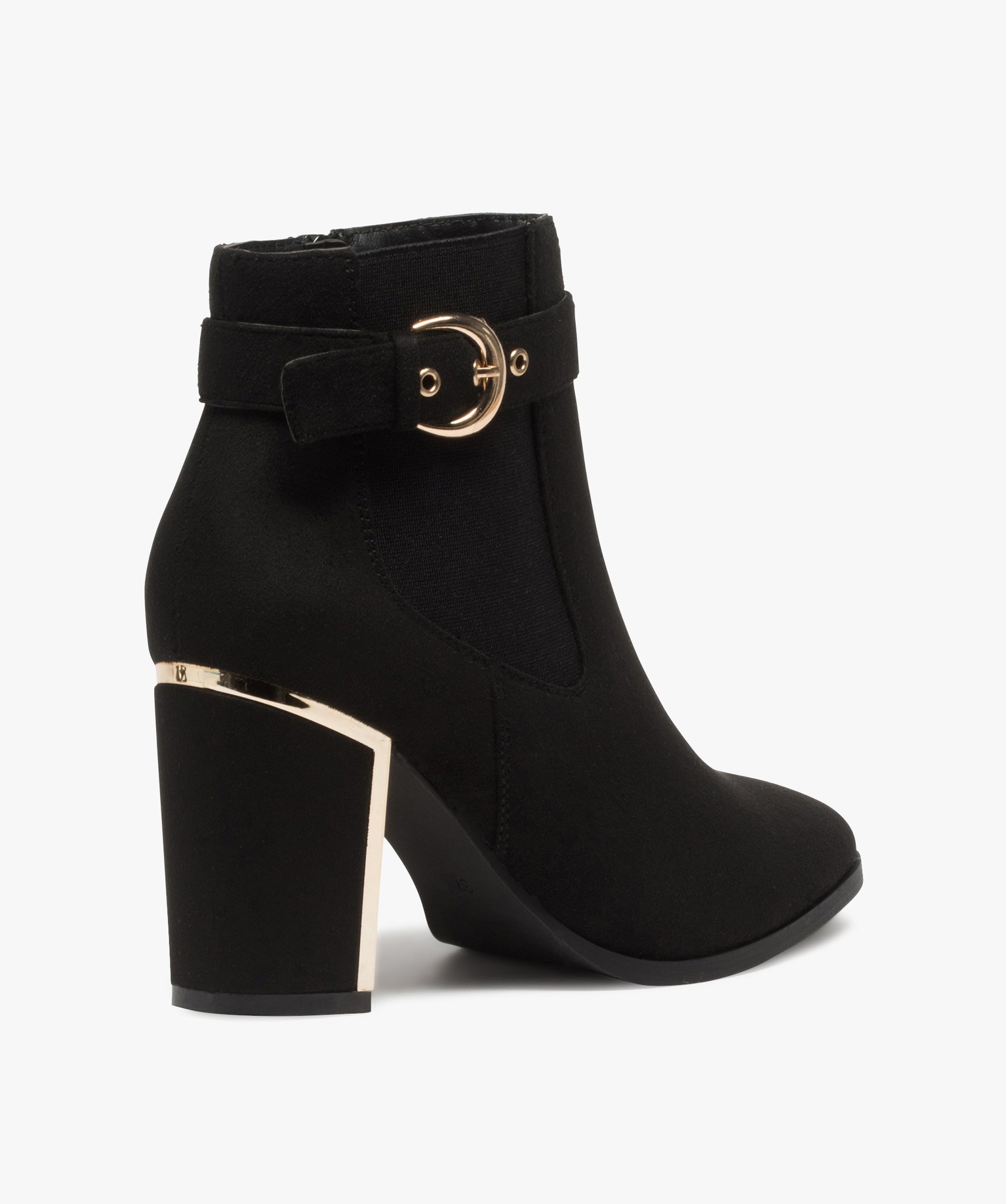 Boots femme à talon unis en suédine détails métallisés noir | GEMO