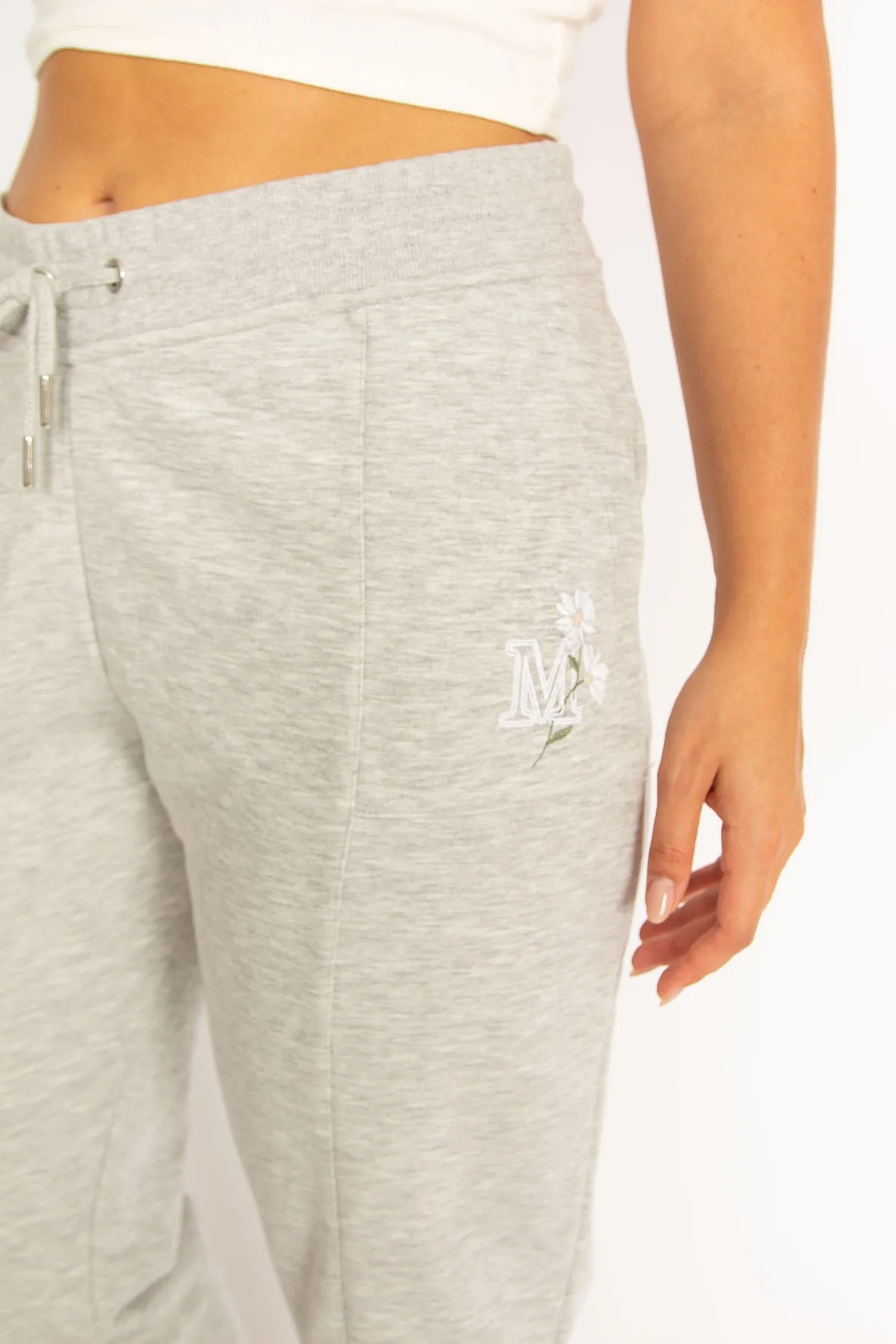 Şans  Damen-Sporthose, große Größe, graue Taschenstickerei, detaillierte gerippte Taille, elastische Taille und Schnürung, Sporthose 65n31257