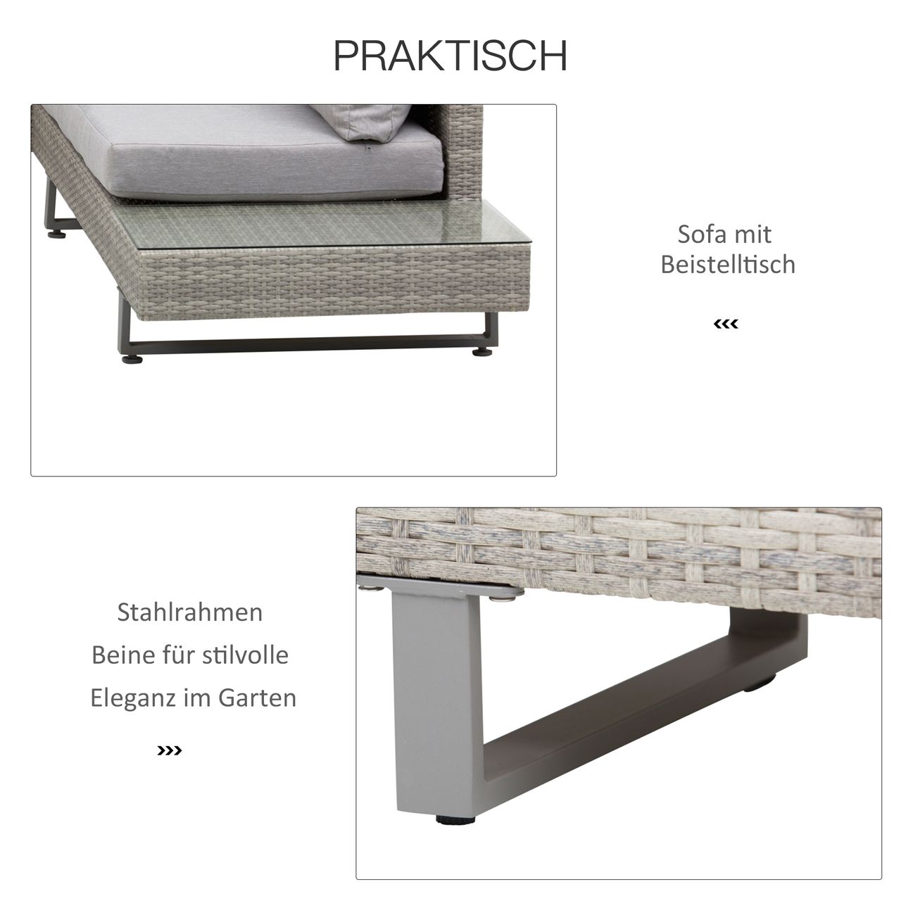 Outsunny 3-tlg. Luxus Gartengarnitur Polyrattan Garten Sitzgruppe mit Ablagen