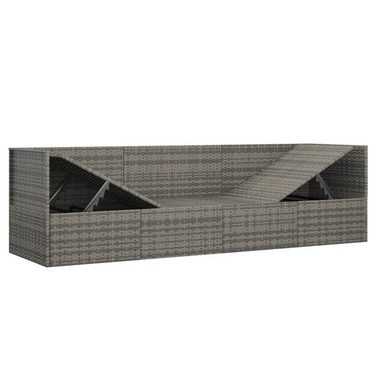 vidaXL Wellnessliege Gartenliege Outdoor-Loungebett mit Kissen Grau Poly Rattan