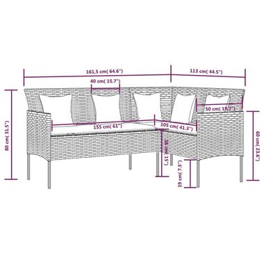 vidaXL Loungesofa Sofa in L-Form mit Kissen Poly Rattan Grau, 1 Teile