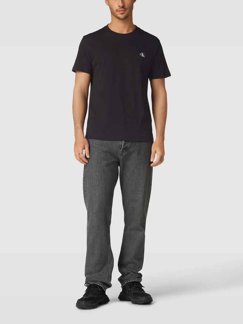 T-Shirt im unifarbenen Design Modell 'MONOGRAM' im 2er-Pack in schwarz