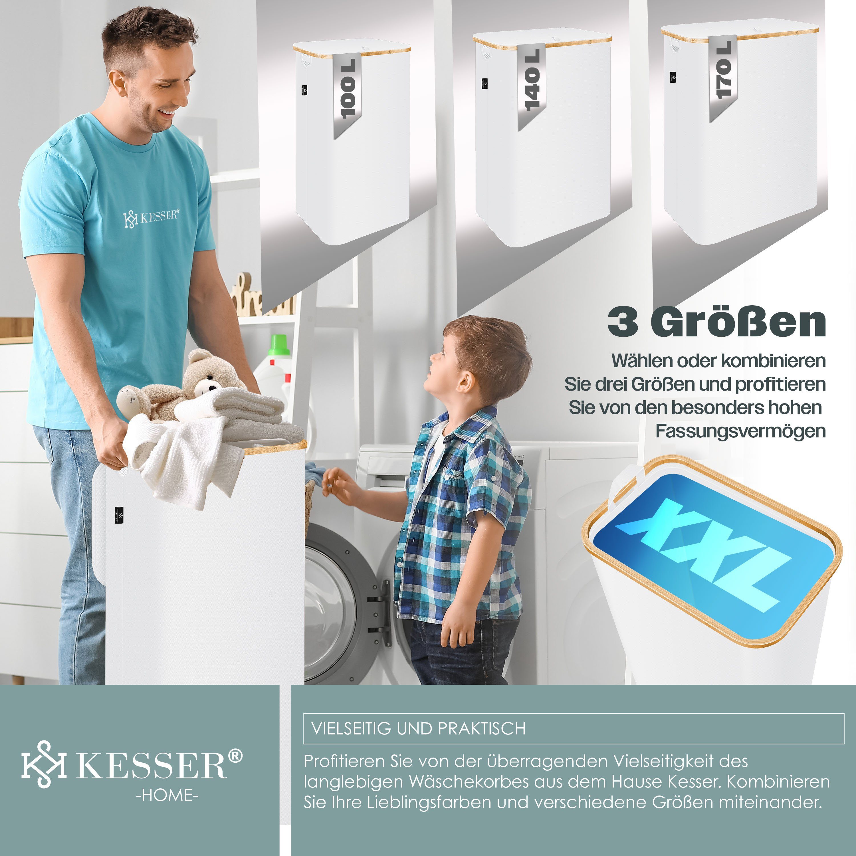 KESSER Wäschekorb, mit Deckel faltbar Wäschebox Wäschetruhe Wäschetonne