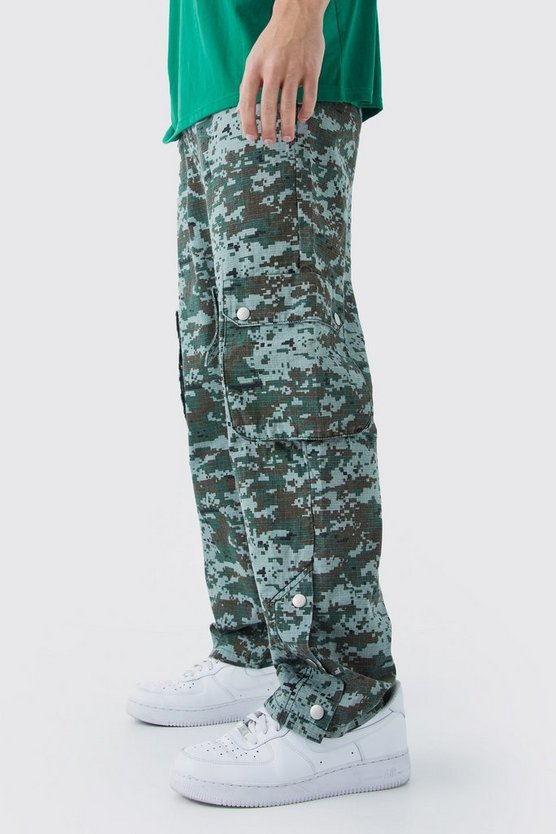 3D Camouflage Cargo-Hose mit geradem Bein