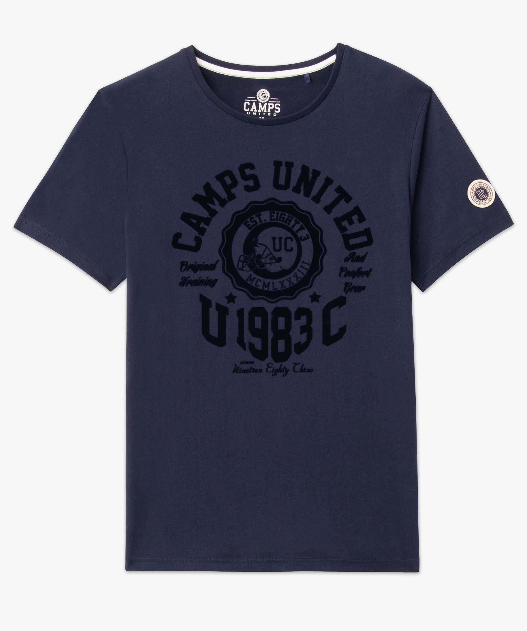 Tee-shirt homme avec inscription velours – Camps United bleu fonce | GEMO