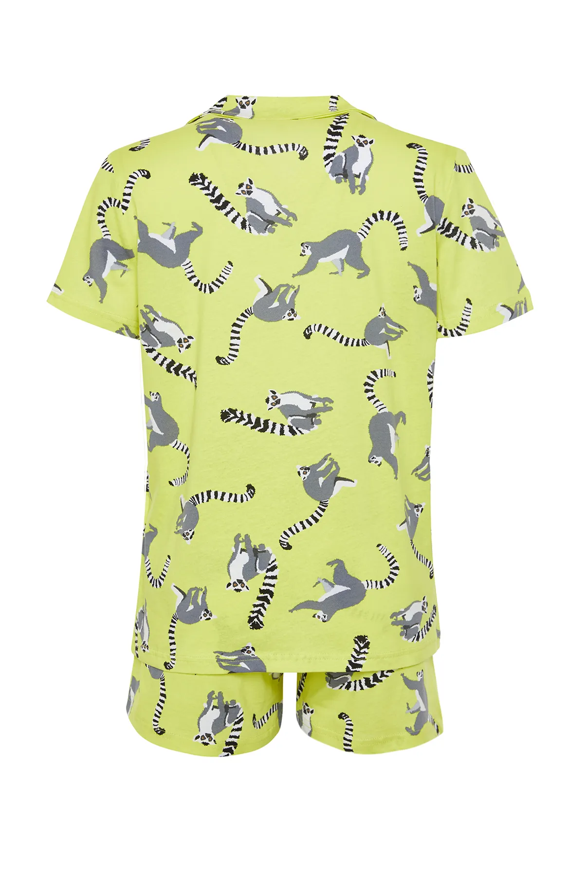 Trendyol Collection  Grünes Strickpyjama-Set aus 100 % Baumwolle mit Tiermuster THMSS24PT00109