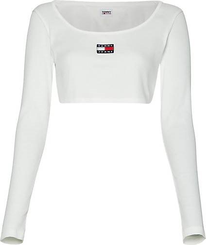 TOMMY-JEANS Damen Crop Top TJW CROP RIB CENTER BADGE LS Langarm
