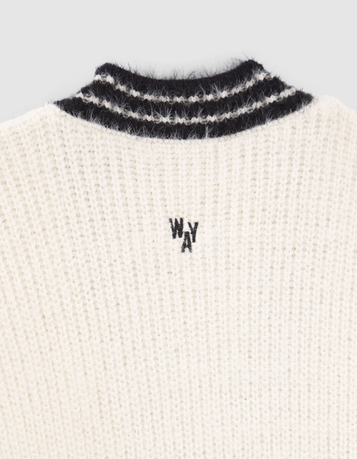 Cardigan long écru tricot poilu esprit Collège fille