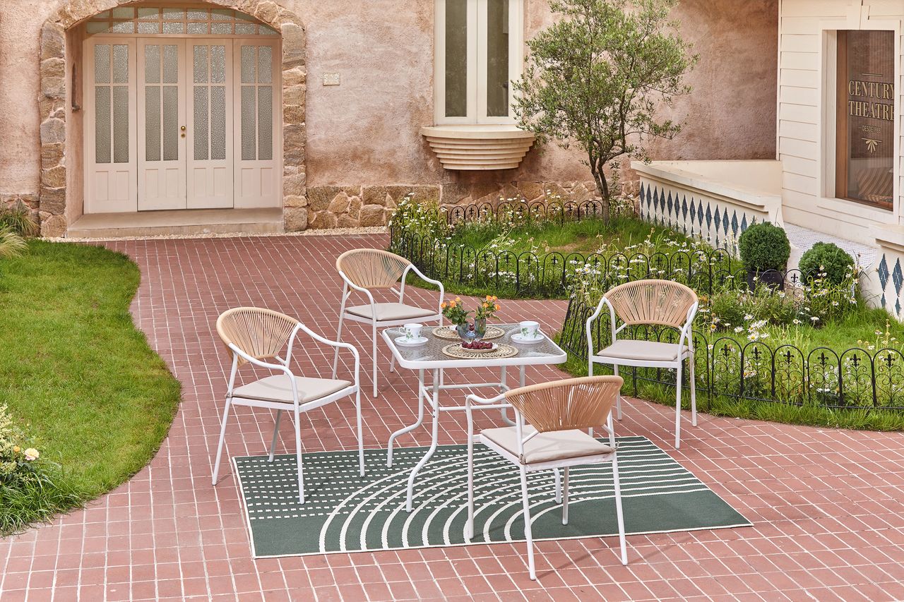 Happy Home Happy Home 5 tlg. Dining Set HGS34-BEI helles Rattan mit Sitzkissen in Beige