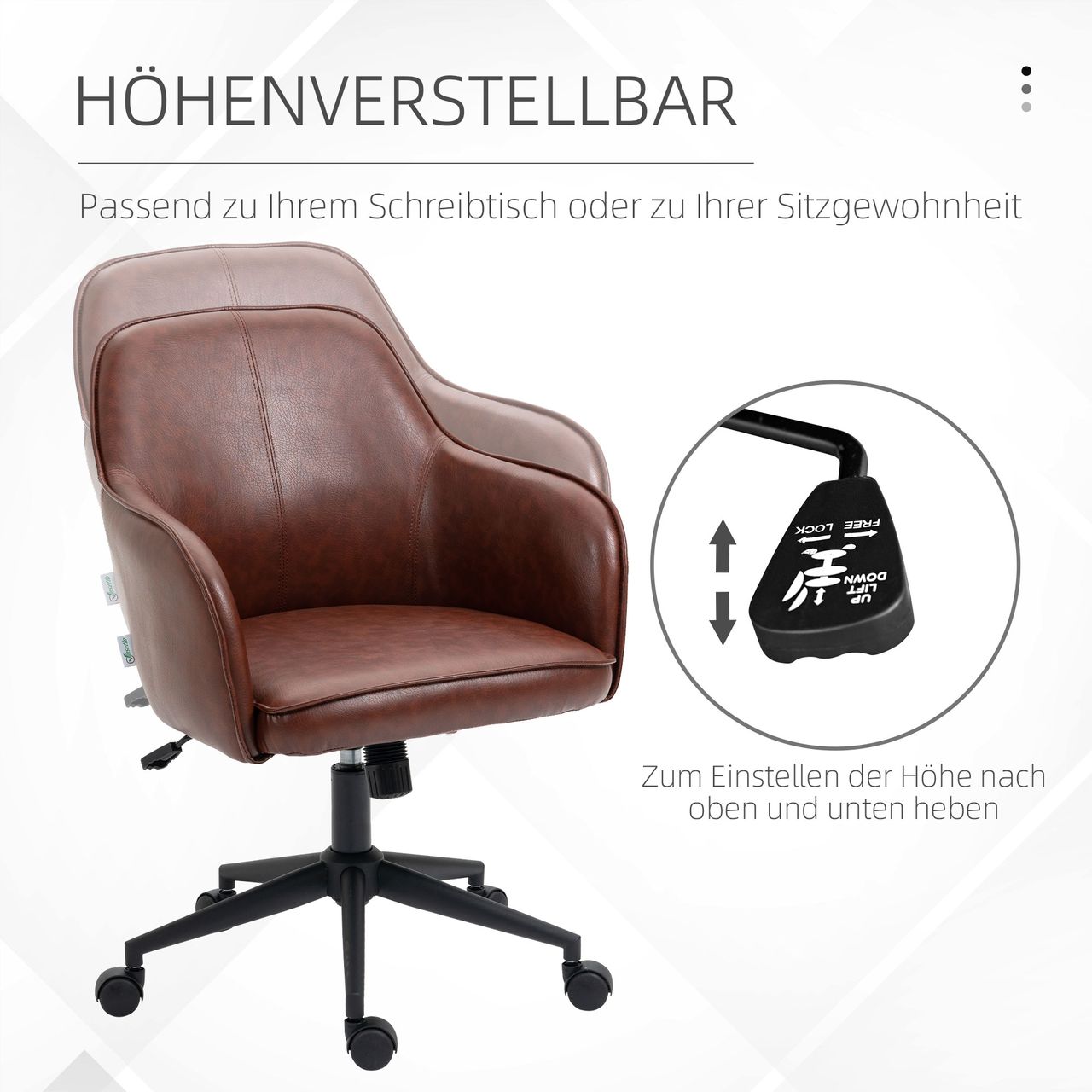 Vinsetto Schreibtischstuhl mit Wippfunktion, Rollen Höhenverstellbarer Bürostuhl