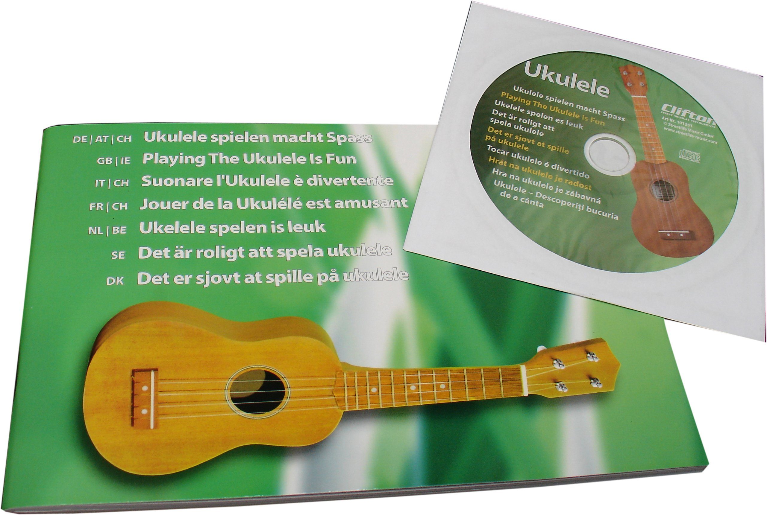 Clifton Ukulele Sopran Ukulele mit Buch und CD, blau