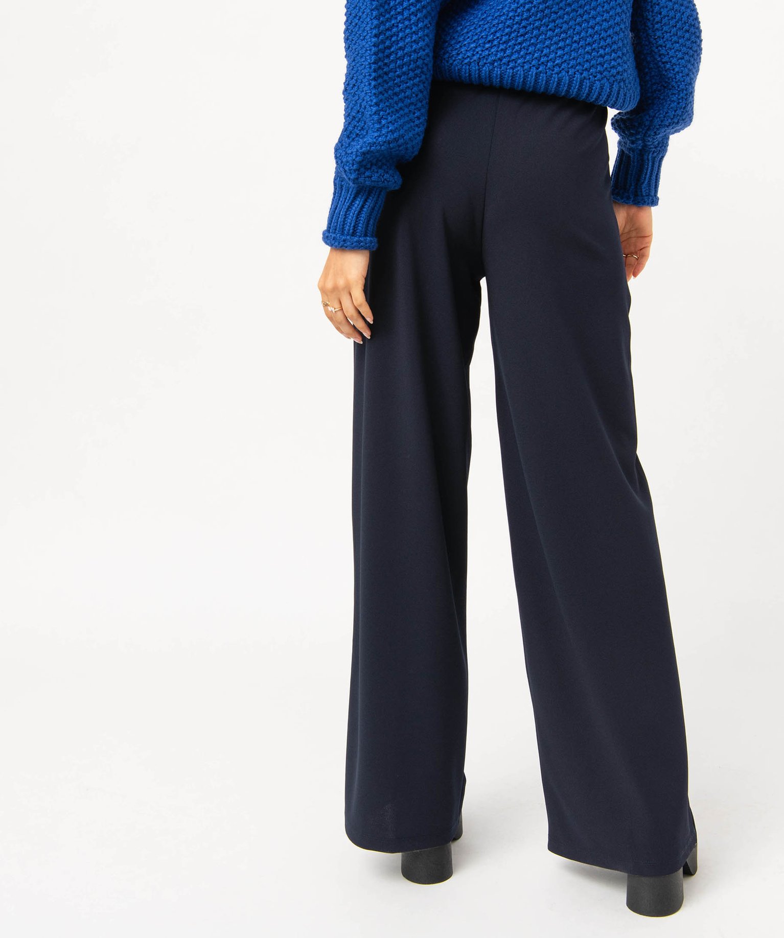 Pantalon en maille extensible avec bijou à la ceinture femme bleu fonce | GEMO