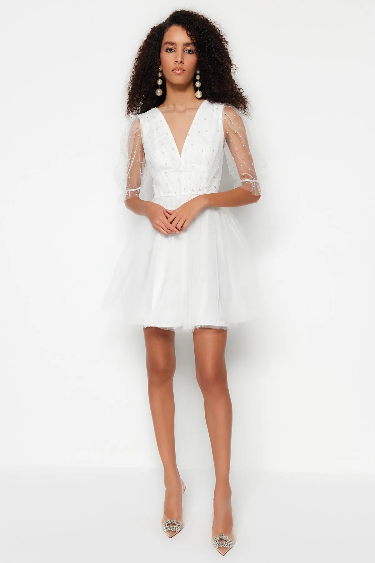 Trendyol Collection  Ecru Taille geöffnet/Skater gefüttert Tüll Hochzeit/Hochzeit Elegantes Abendkleid TPRSS23EL00546