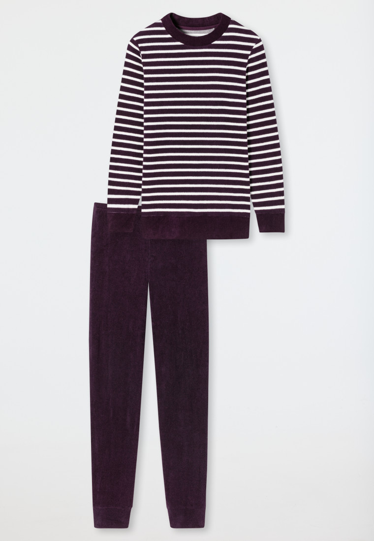 Schlafanzug lang Frottee Bündchen pflaume - Casual Essentials