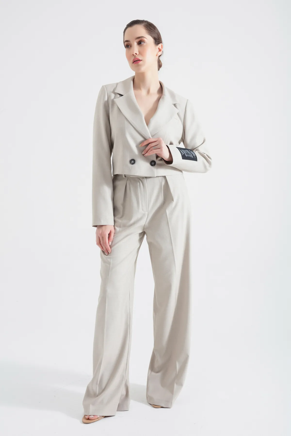 Lafaba  Beiges Jacken-Hosen-Set für Damen