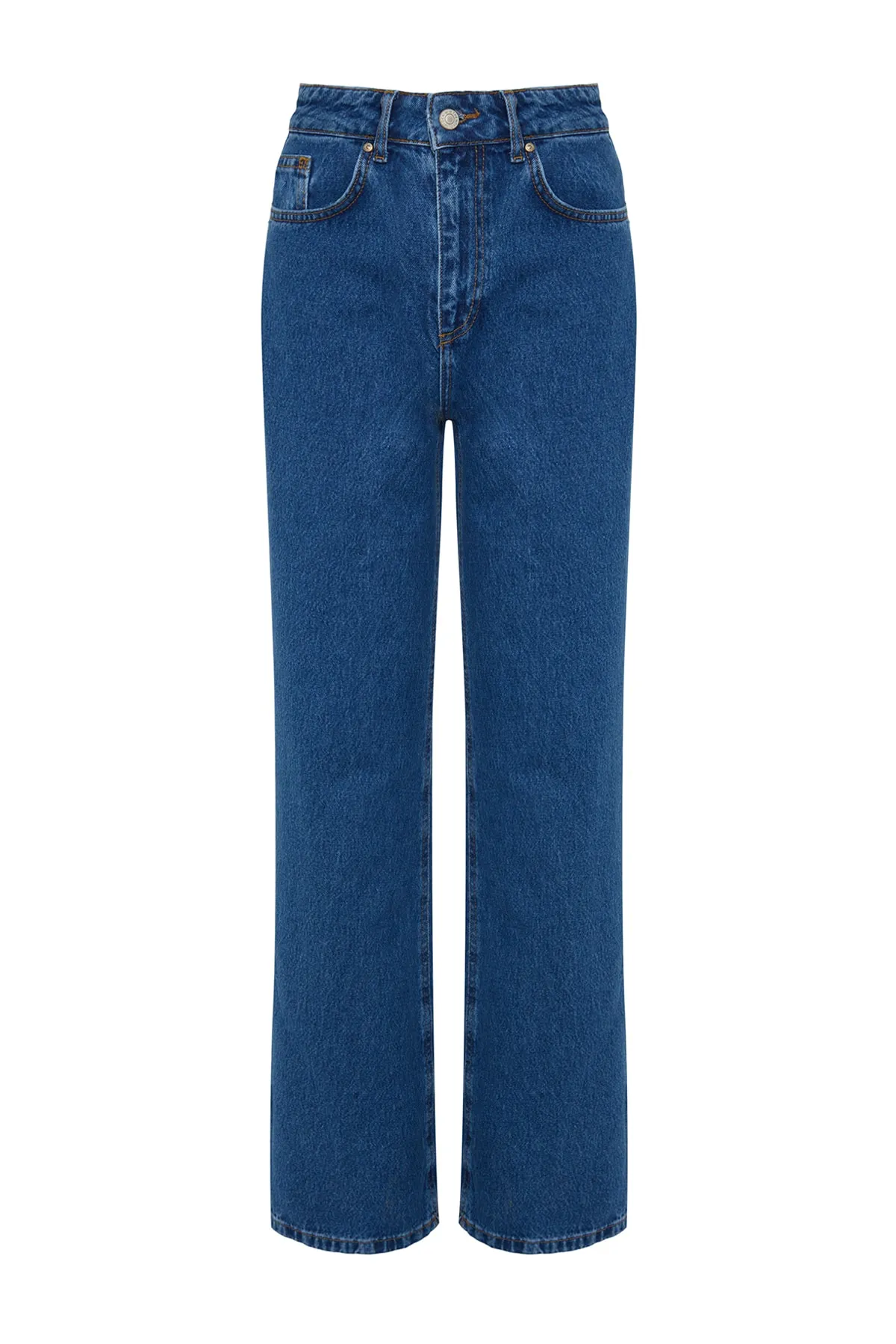 Trendyol Collection  Dunkelblaue Jeans mit hoher Taille und weitem Bein TWOAW24JE00075