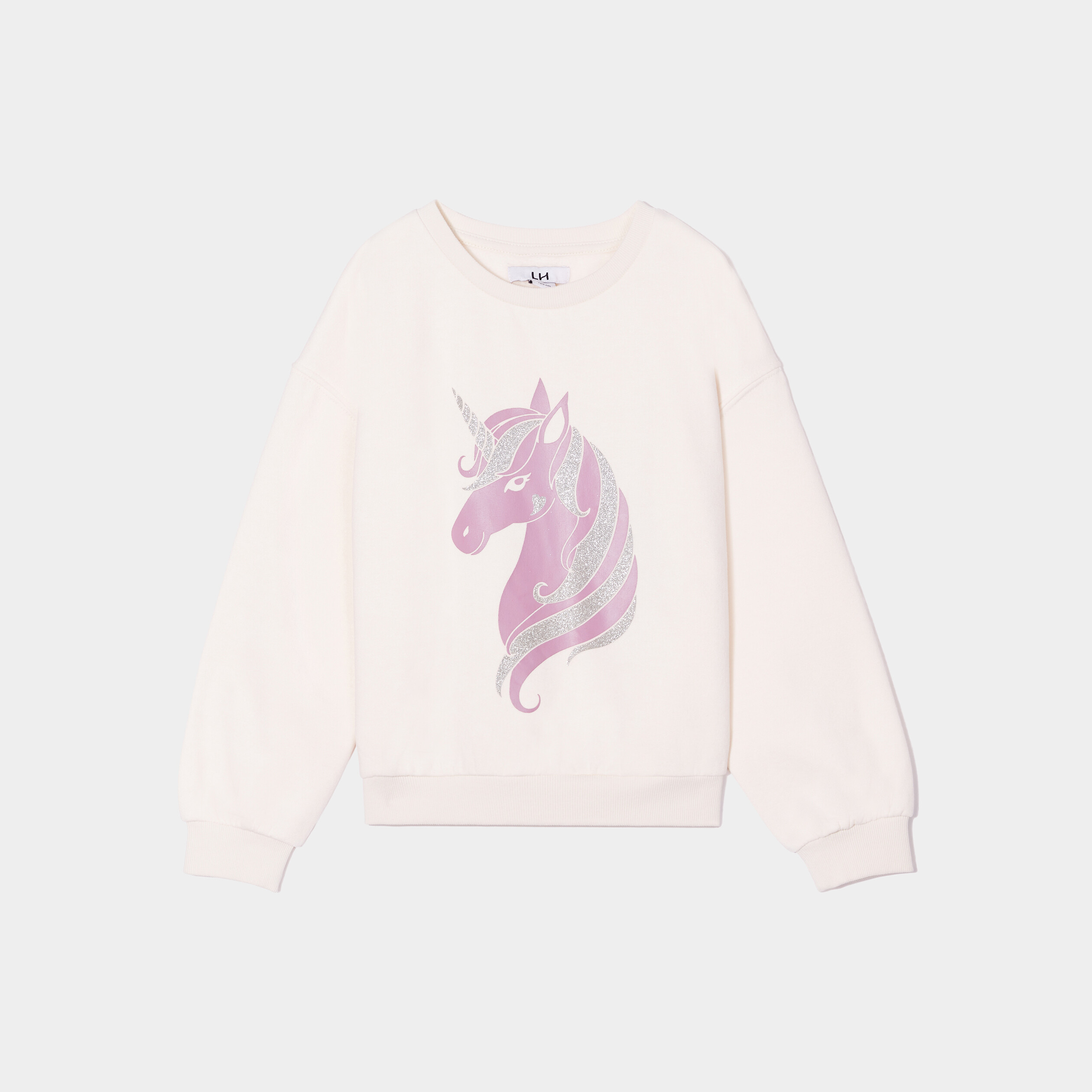 Sweat à paillettes manches longues creme fille | La Halle