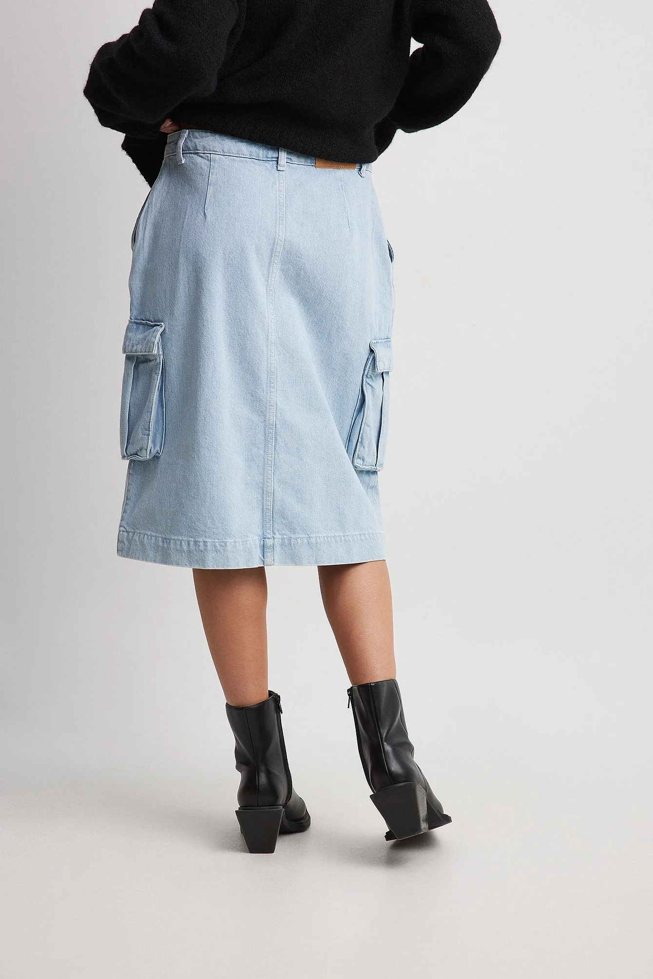 Midi-Denim-Rock mit Cargo-Detail