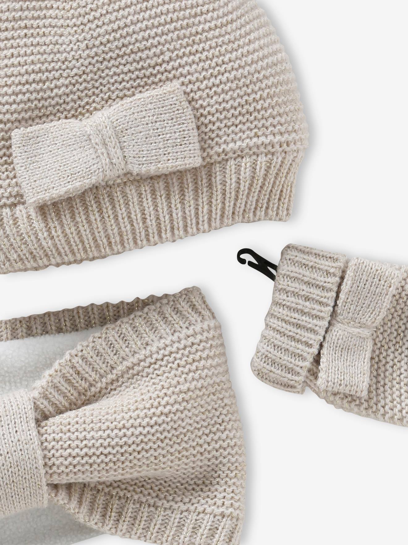 Vertbaudet Mädchen Baby-Set: Mütze, Rundschal & Fäustlinge - wollweiß