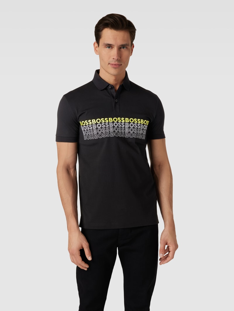 Poloshirt mit Label-Stitching Modell 'Pavel' in schwarz