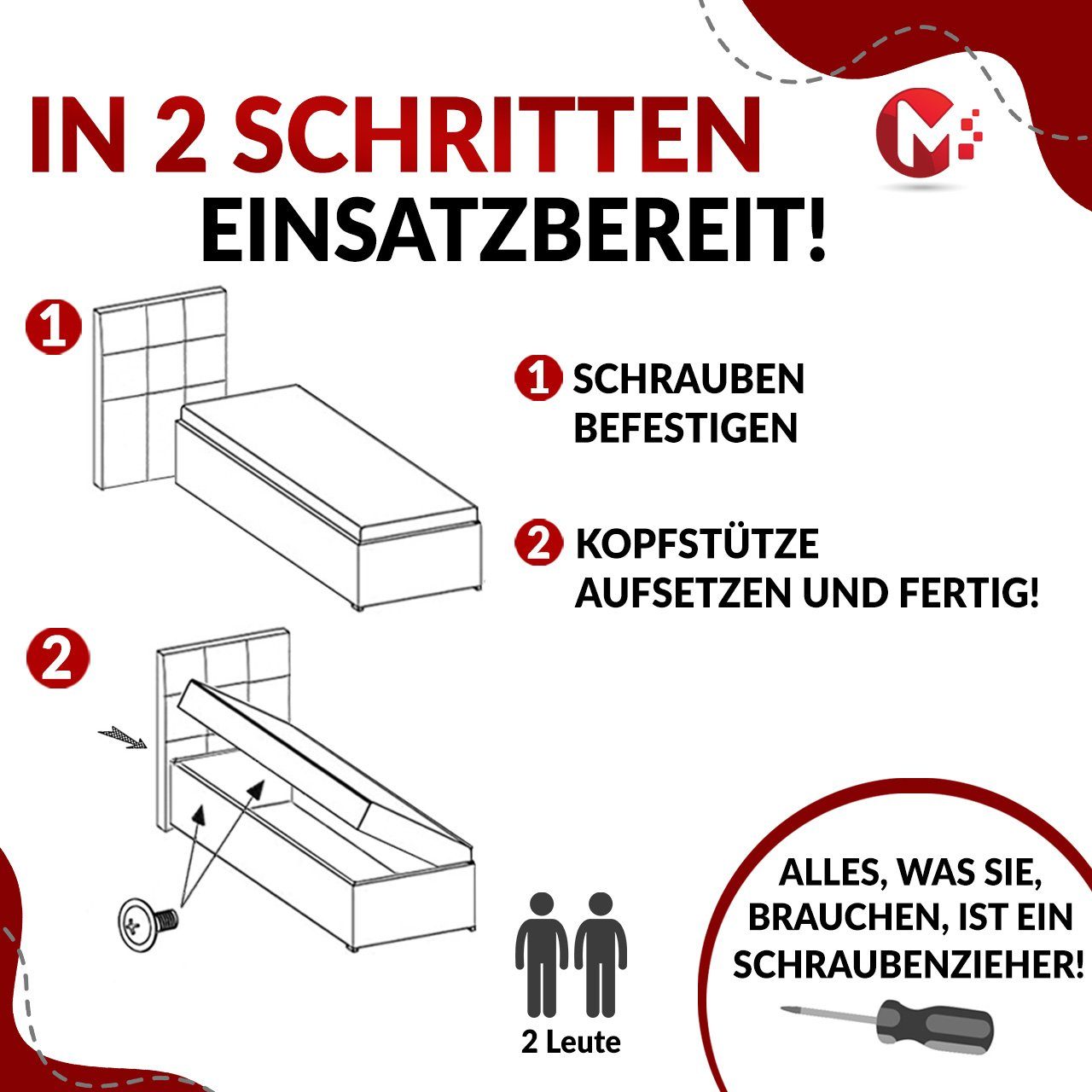 MKS MÖBEL Boxspringbett PERA, Polsterbett mit Kopfstütze, gepolsterte Kopfstütze, Einzelbett, 90x200