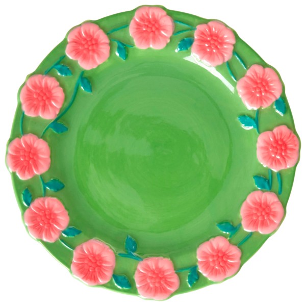 Rice - Ceramic Cake Plate with Embossed Flower Design - Teller