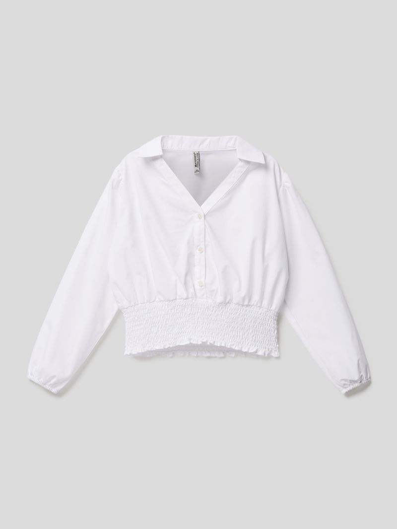 Bluse mit Smok-Details in weiß