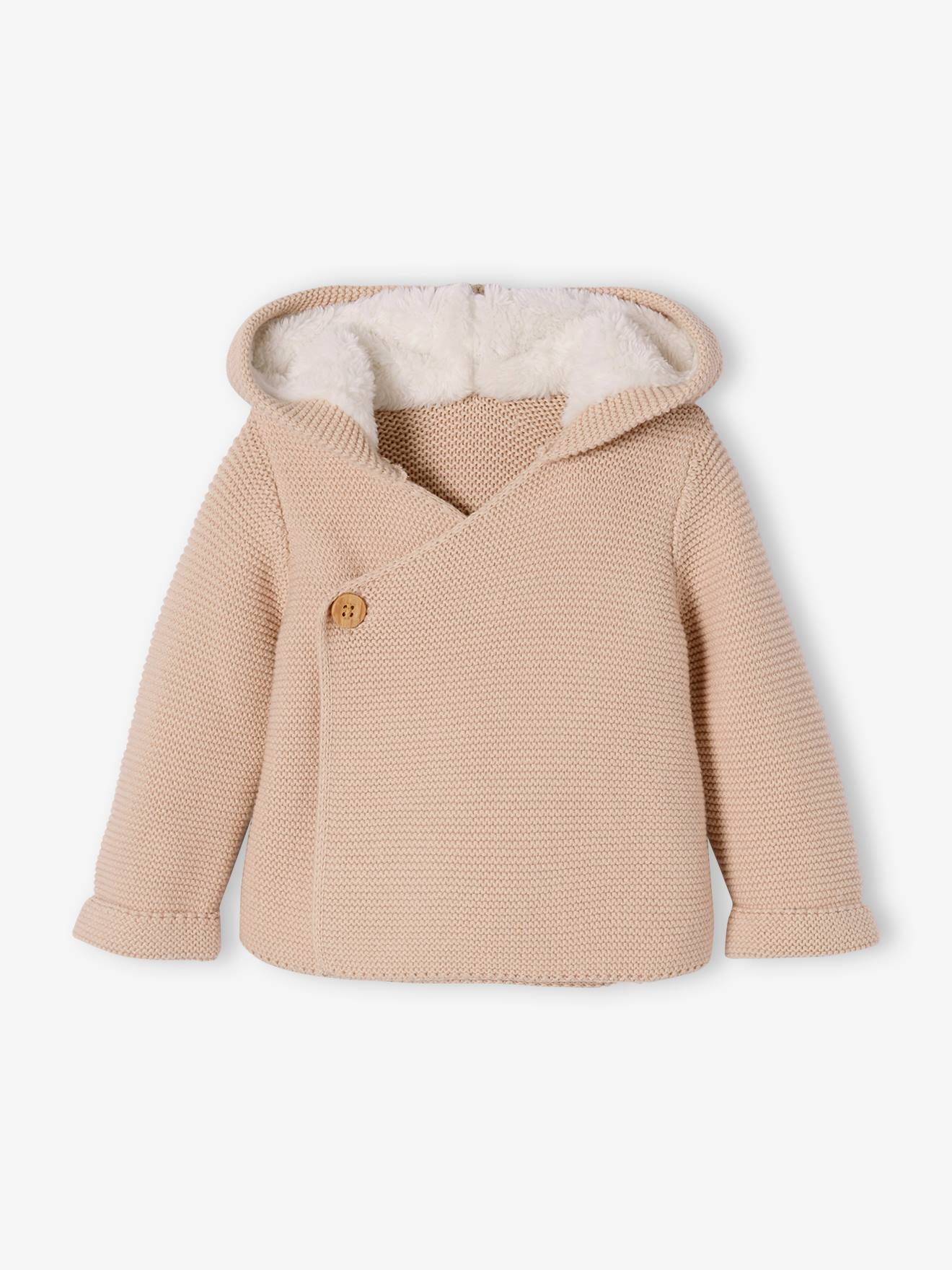 Vertbaudet Baby Strickjacke, gefütterte Kapuze - grau meliert