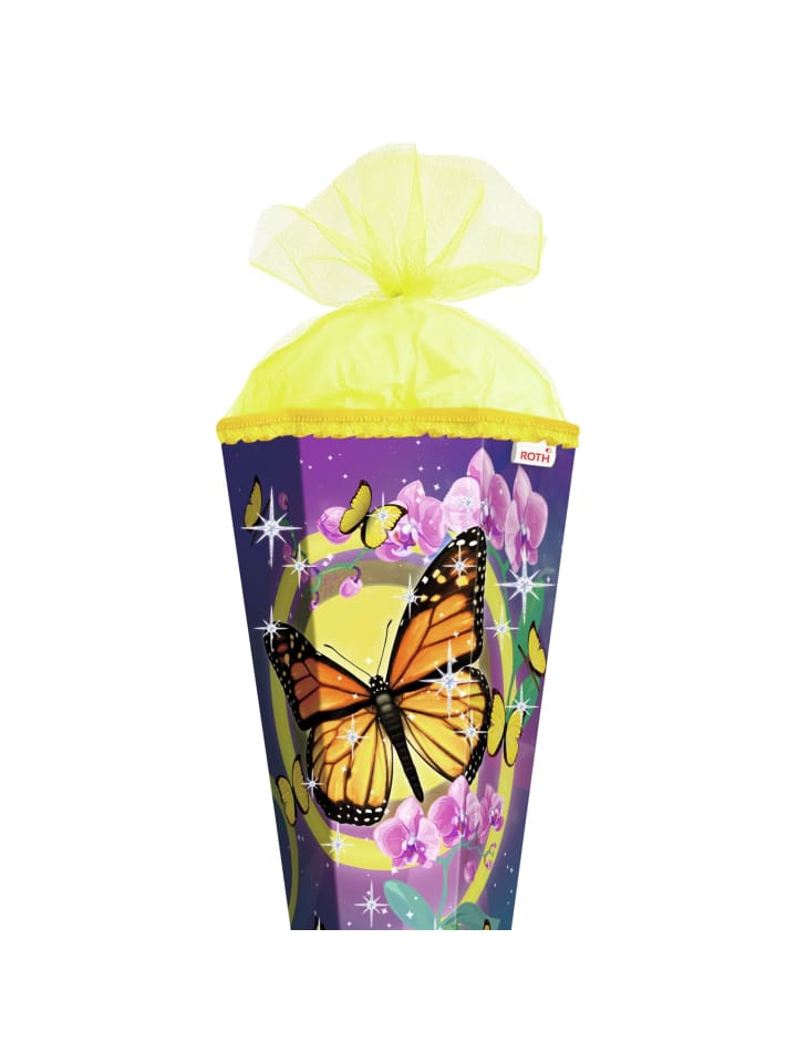 ROTH Schultüte groß Schmetterling 85 cm, Glitter Rüschenborte in Bunt günstig kaufen onesize