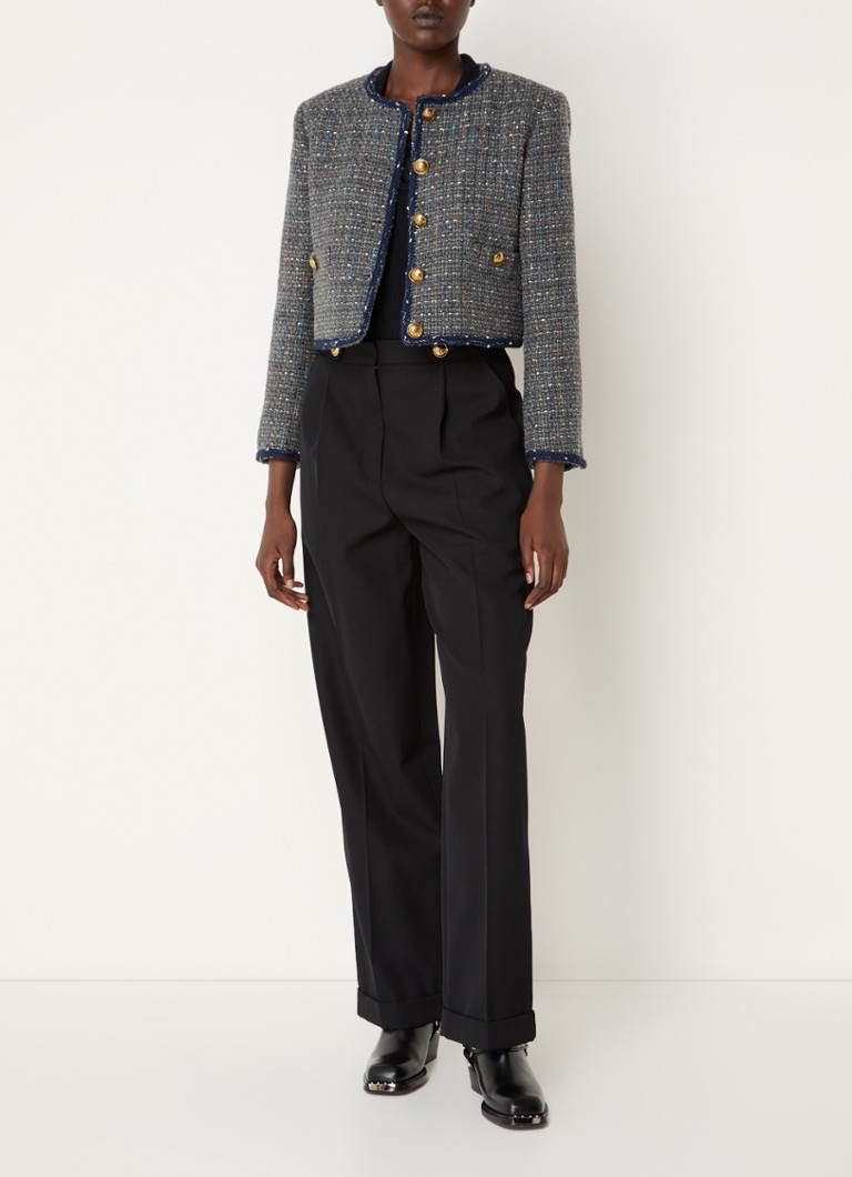 Jachetă scurtă Sandro din amestec de lână cu efect tweed și lurex.